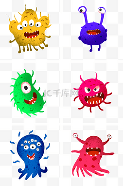 病菌png图片_卡通手绘细菌病毒小怪兽
