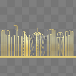 城市地标图片_金色剪纸建筑群