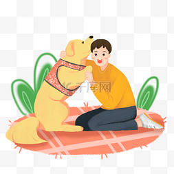 男孩抱图片_暑期男孩抱着狗狗玩耍素材