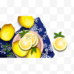 水果柠檬与花布
