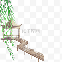 风中植物图片_古风建筑杨柳