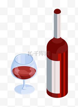 红酒和量酒器图片_矢量扁平酒杯酒瓶红酒