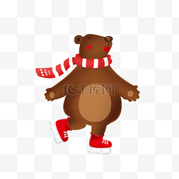 冬天滑雪海报图片_带着红色围巾溜冰的熊