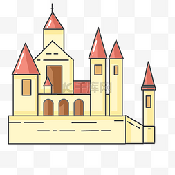 卡通红色尖顶城堡