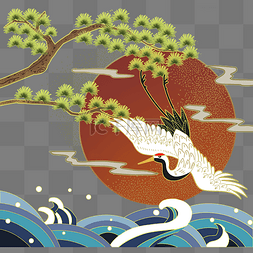 复古松树图片_日本浮世绘松树仙鹤
