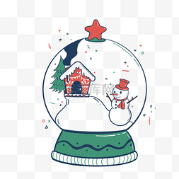 雪景水晶球图片_圣诞节线稿描边插画