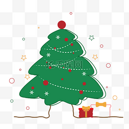 线描圣诞树图片_矢量圣诞节线稿插画