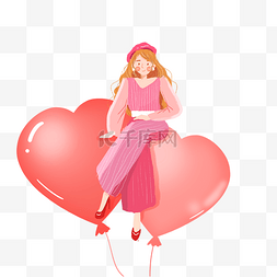 少女气球图片_情人节粉色少女气球png素材