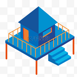 房子栅栏图片_25D海边蓝色建筑