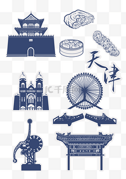 圣米歇尔大教堂图片_简约单色天津城市旅行贴纸
