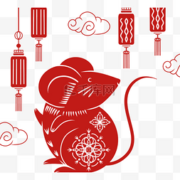 鼠年红色剪纸鼠图片_鼠年红色古典小老鼠