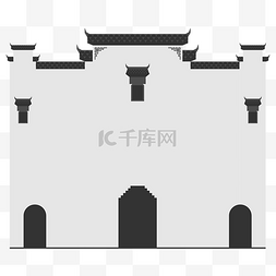 中国风古镇建筑图片_扁平风徽派建筑