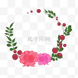 森系免抠图片_樱桃和两朵花免抠花环边框