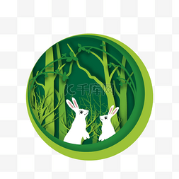 森林绿色卡通图片_森林绿色春季兔子剪纸