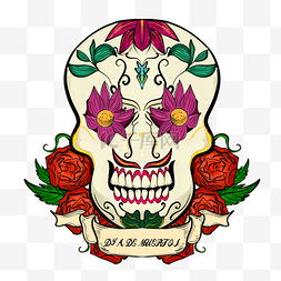 díade muertos手绘头骨卡通插图