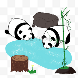 蓝色竹子图片_喝水的熊猫