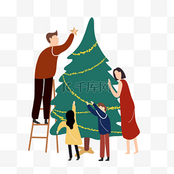 松树梯子圣诞节庆祝插画