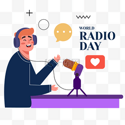 电台广播图片_world radio day扁平男孩广播