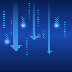 蓝色下降箭头图片_科技下降箭头