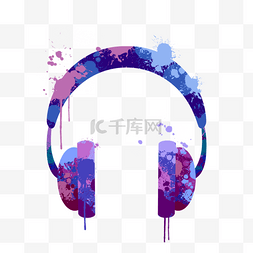 水彩溅蓝色和紫色的耳机