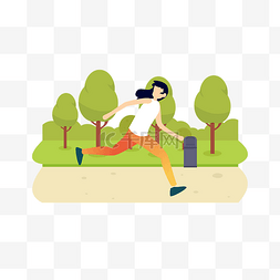 公园跑步卡通人物图片_卡通风格跑步的女人