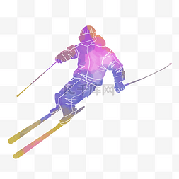 水彩运动双板滑雪素材