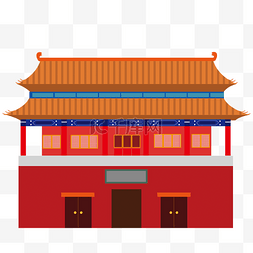 中国国学古建筑图片_彩色中国风古建筑插画