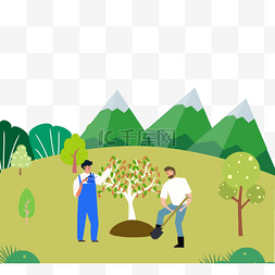 卡通手绘绿色植树节种植