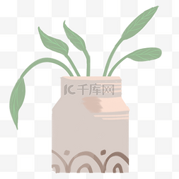 灰色圆柱植物花瓶元素