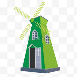 卡通的风车图片_绿色的风车装饰插画
