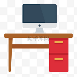 电脑桌子插画图片_商务办公桌子插画
