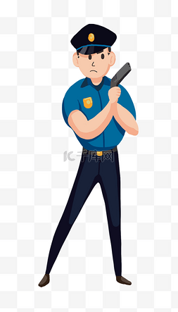 警服图片_拿着手枪的警察插画