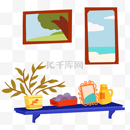 台面蓝色图片_新鲜的盆栽和相框免抠图