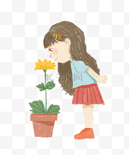 立秋赏花的小女孩
