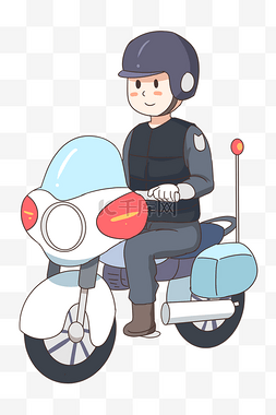骑着摩托车图片_骑着摩托车的警察插画