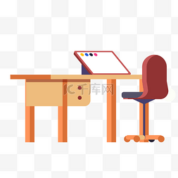 电脑桌椅子图片_矢量扁平家具电脑桌笔记本椅子