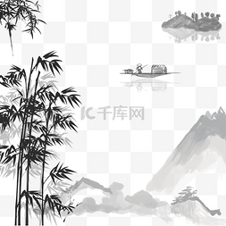 中国山水墨竹子图片_矢量手绘中国水墨山水