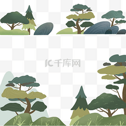 梦幻绿色森林图片_森林装饰边框树林绿色山水PNG