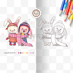 小元素线稿图片_coloring book 卡通动物涂色卡