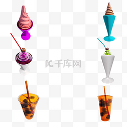 冰凉甜品图片_立体质感夏季冷饮套图png图