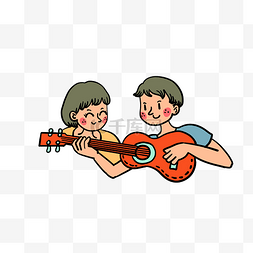矢量免抠卡通可爱儿童节弹吉他的