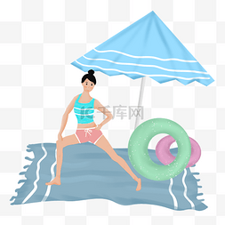 全城消暑季图片_卡通热身泳衣妇女手绘
