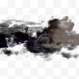 乌云纹理素材图片_逼真发光闪电效果黑色云层