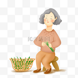 白发头套图片_坐着择菜的奶奶形象