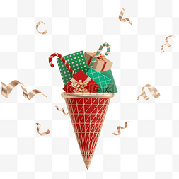 圣诞节购物图片_立体圣诞节礼品冰激凌红色礼盒元