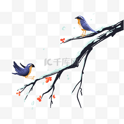 梅花花小鸟图片_站在盖满白雪树枝上的小鸟