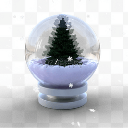 下着雪花的3d圣诞玻璃球和圣诞树