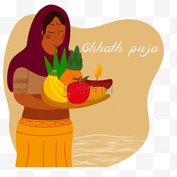 puja图片_手绘卡通印度日神节水果chhath puja