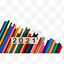 2021年数字图片_2021木质数字和彩色的铅笔
