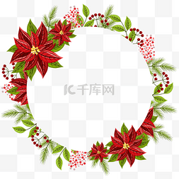 圣诞节一品红花朵圆形边框